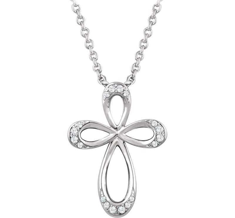 Diamond Infinity Cross Rhodium-Plated Sterling Silver Necklace, 18" (.1 Ctw, H+ Color, I2 Clarity)