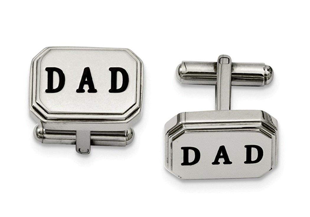 Stainless Steel Black Enamel Dad Octagon Cuff Links, 12X18MM