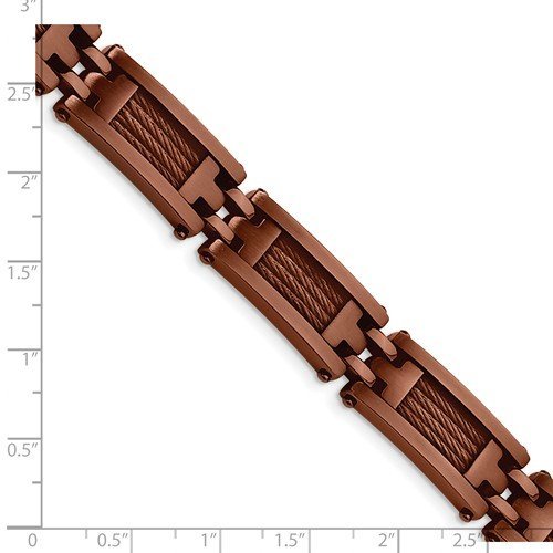 Men's Brushed Stainless Steel 11mm Brown IP-Plated Bracelet, 9"