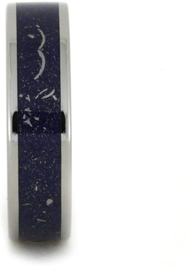 Blue Stardust, 14k White Gold, Meteorite Shavings 6mm Comfort-Fit Titanium Band, Size 15.25