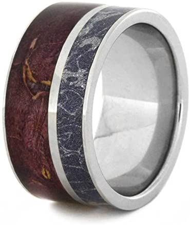 The Men's Jewelry Store (Unisex Jewelry) Purple Box Elder Burl Wood, Blue Bronze and White Mokume 10mm Titanium Comfort-Fit Band