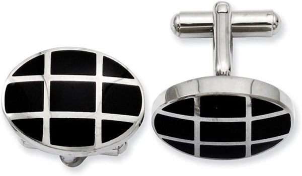 Black IP, Stainless Steel Graph Round Cuff Links, 15X21MM