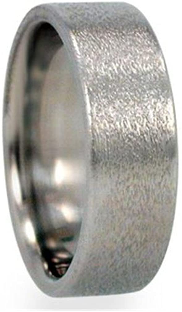 Flat Profile 8mm Comfort-Fit Deep Frosted Titanium Wedding Band, Size 10.5