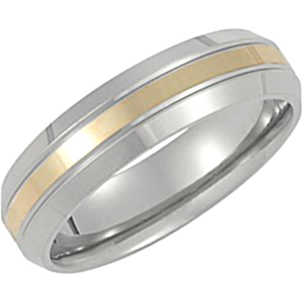 Titanium and 14k Yellow Gold Inlay 6mm Comfort Fit Band, Size 7.5