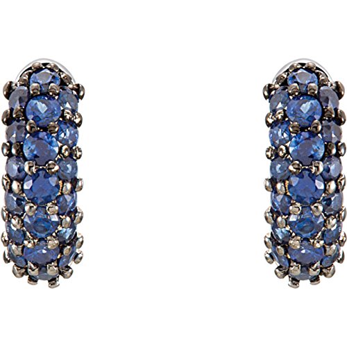 Pave Blue Sapphire Hoop Earrings, Black Rhodium-Plated 14k White Gold