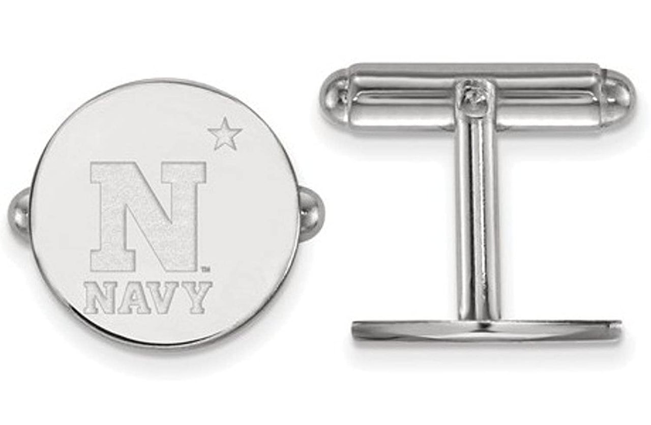 Rhodium-Plated Sterling Silver Navy Round Cuff Links, 15MM