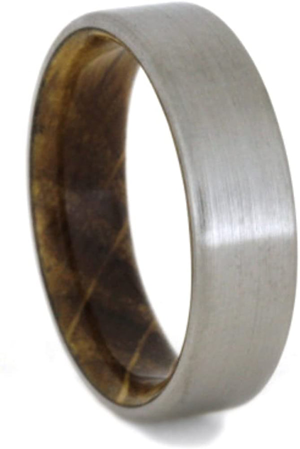 Whiskey Barrel Oak 6mm Comfort-Fit Brushed Titanium Wedding Band, Size 8.25