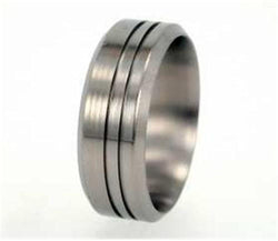 Brushed Titanium Grooved Pinstripe 8mm Comfort-Fit Wedding Band, Size 15.25