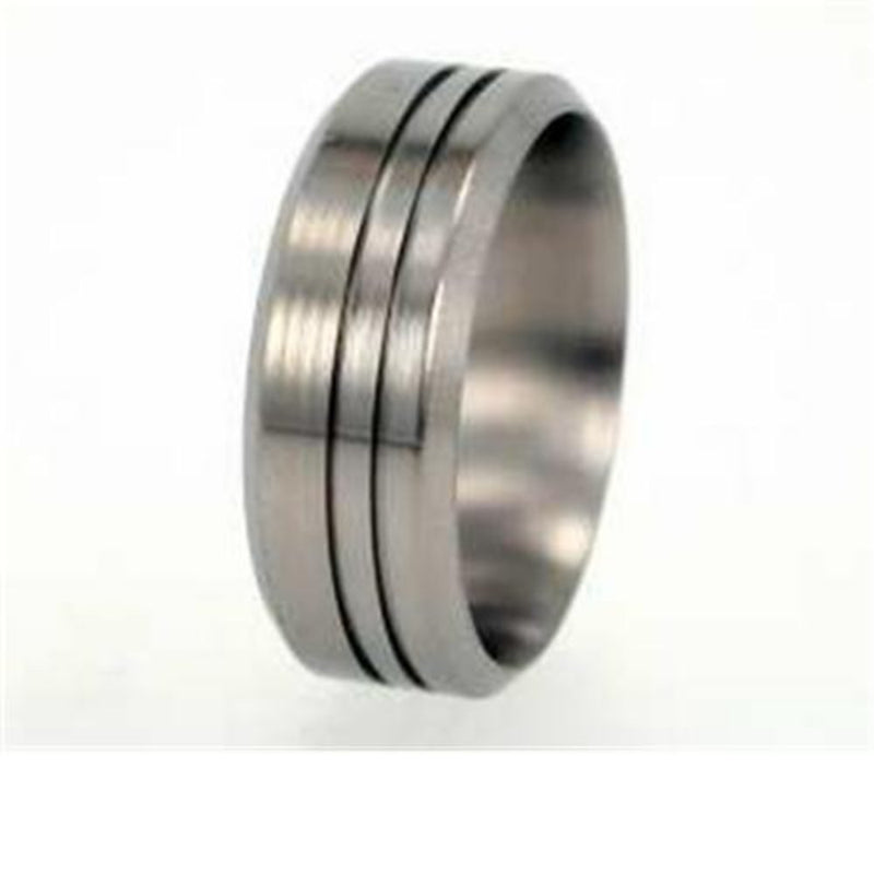 Brushed Titanium Grooved Pinstripe 8mm Comfort-Fit Wedding Band