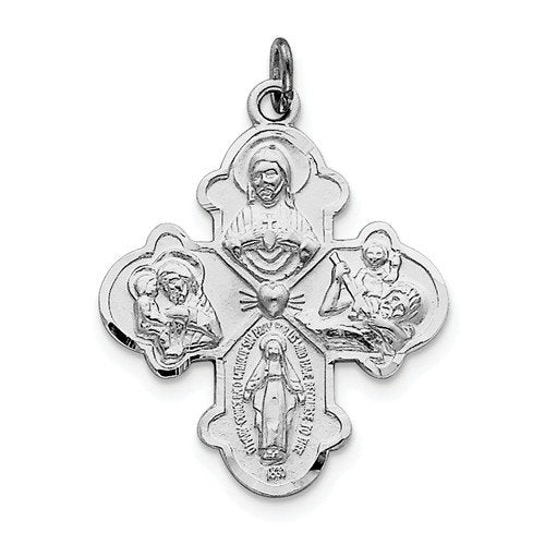 Rhodium-Plated Sterling Silver Satin 4-Way Medal (36X35MM)