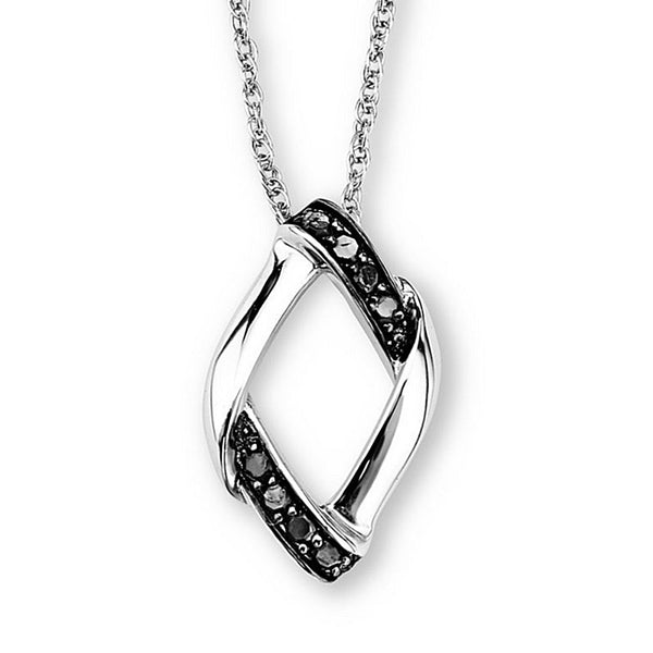 Black Diamond Diamond-Silhouette Pendant Necklace, Rhodium Plated Sterling Silver, 18" (.12 Ctw)