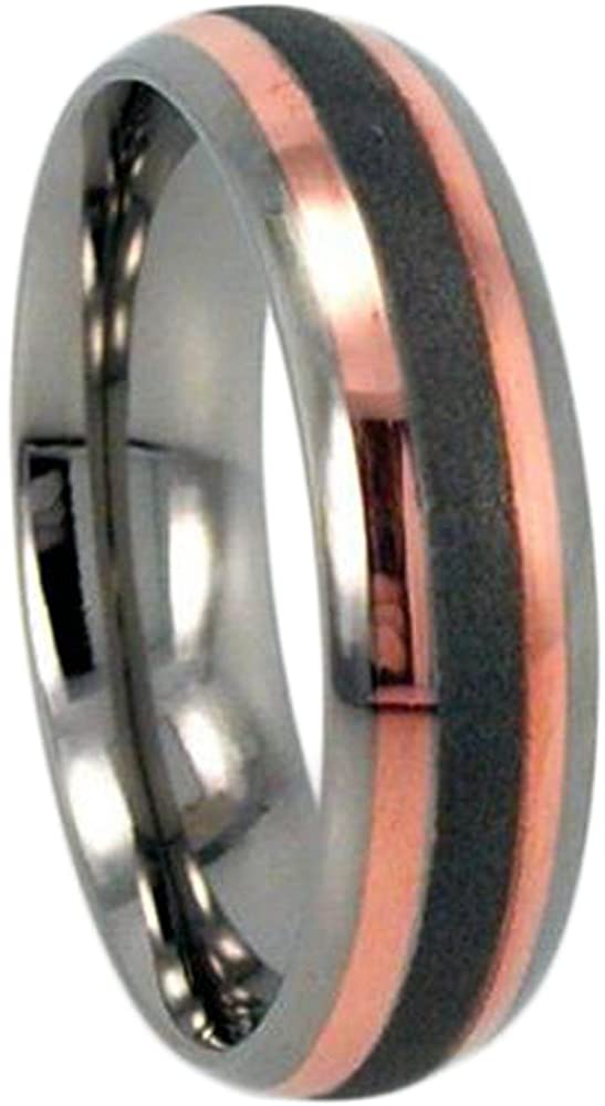 Rose Gold, Sandblasted Titanium 6mm Comfort Fit Band, Size 4.25