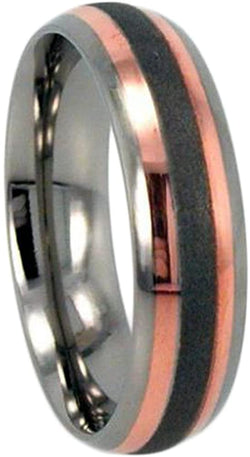 Rose Gold, Sandblasted Titanium 6mm Comfort Fit Band, Size 11