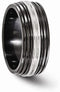 Edward Mirell Black Titanium and Stainless Steel Grooved 9mm Domed Wedding Band, Size 8