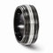 Defiance Collection Black Titanium and Stainless Steel Grooved 9mm Domed Band