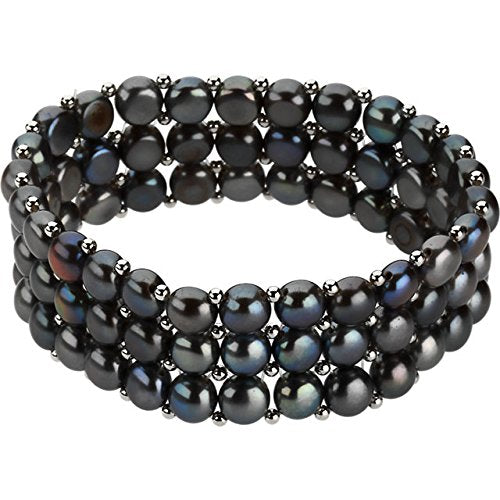 Dark Multi-Color Freshwater Cultured Pearl 3-Strand Stretch Bracelet, 6"-8" (5.5-6.0MM)