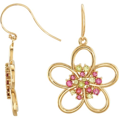 Pink Tourmaline and Arizona Peridot Flower Earrings, 14k White Gold (1.79 Cttw )