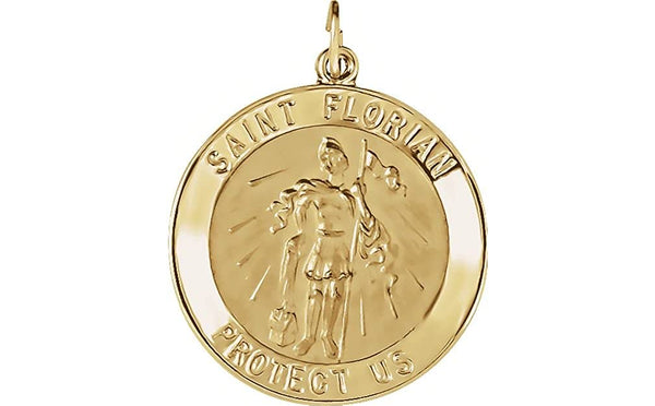 14k Yellow Gold Round St. Florian Medal (25.25 MM)