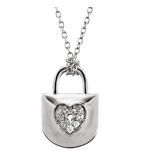The Men's Jewelry Store (for HER) Diamond Heart Lock Sterling Silver Pendant Necklace,18" (1/10 Cttw)