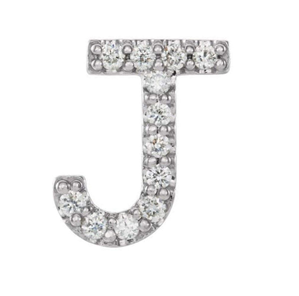 Rhodium-Plated 14k White Gold Diamond Letter 'J' Initial Stud Earring (Single Earring) (.05 Ctw, GH Color, I1 Clarity)