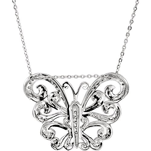 Vintage-Style Butterfly CZ Necklace Rhodium-Plate Sterling Silver Necklace, 18"