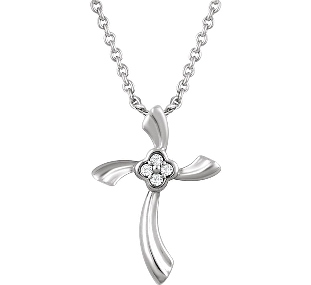 Diamond Wavy Cross Rhodium-Plated Sterling Silver Necklace, 18" (.3 Ctw, H+ Color, I2 Clarity)