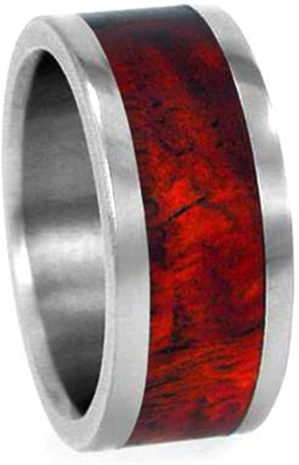 Amboyna Burl Wood 8mm Comfort Fit Titanium Wedding Band, Size 9.5