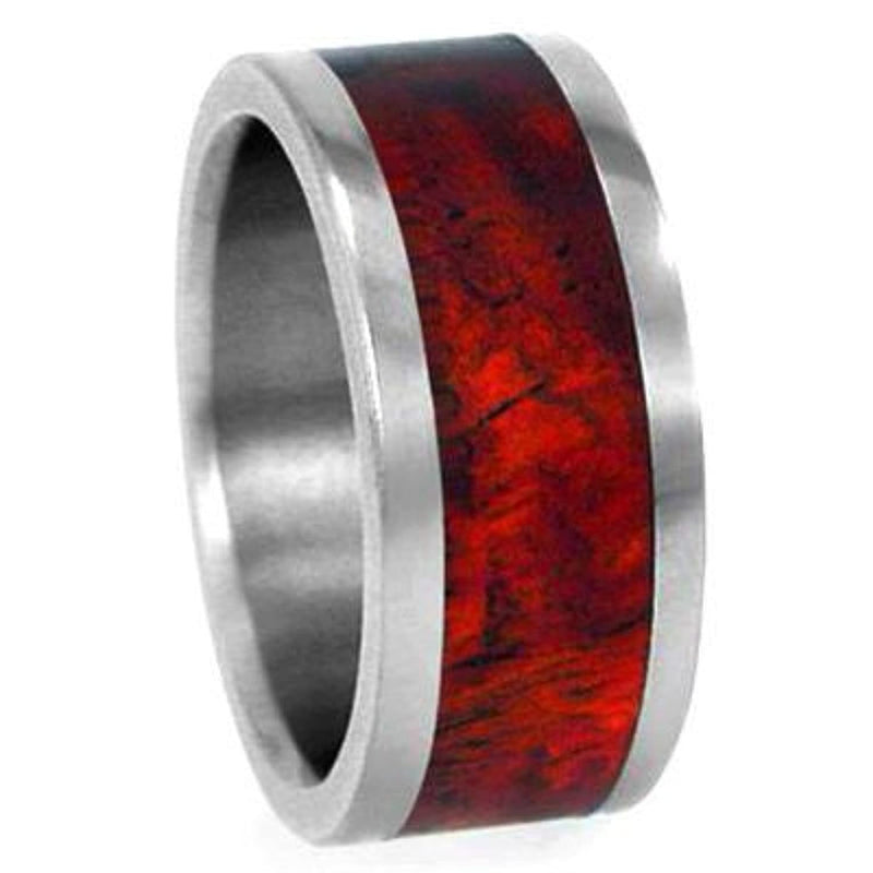 Amboyna Burl Wood 8mm Comfort Fit Titanium Wedding Band, Size 10