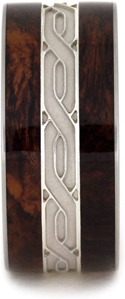Sterling Silver Celtic Knot, Honduran Rosewood Burl 12mm Comfort-Fit Matte Titanium Wedding Band, Size 4
