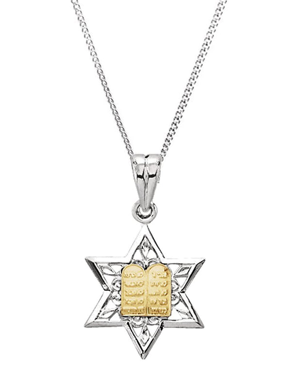 Sterling Silver and 14k Yellow Gold Star of David Pendant Necklace, 24"