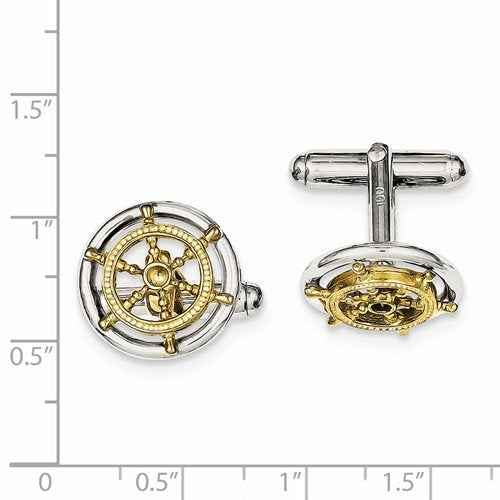 Sterling Silver Vermeil Sailor Wheel Cuff Links, 16MM