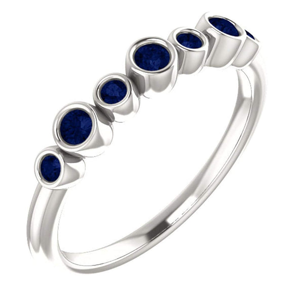 Blue Sapphire 7-Stone 3.25mm Ring, Sterling Silver