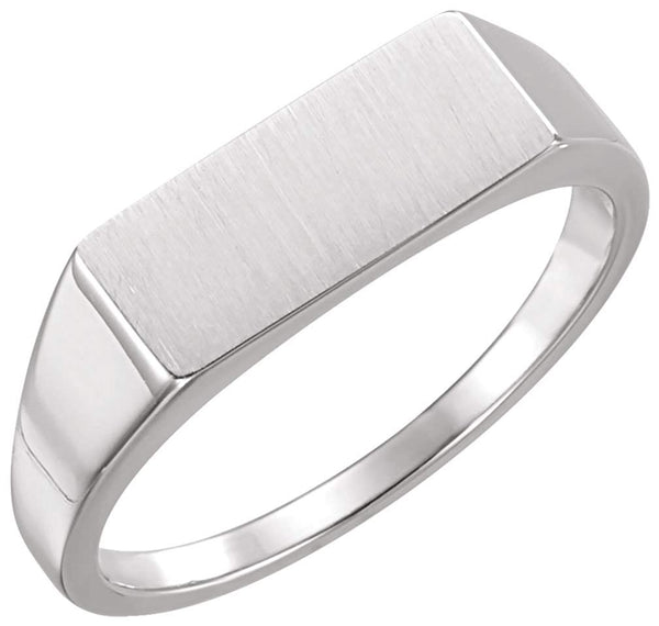 Men's Brushed Signet Ring, Rhodium-Plated 14k White Gold (7x15 mm)