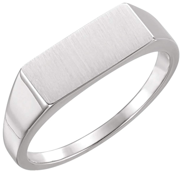 Men's Brushed Signet Ring, Rhodium-Plated 14k White Gold (7x15 mm)