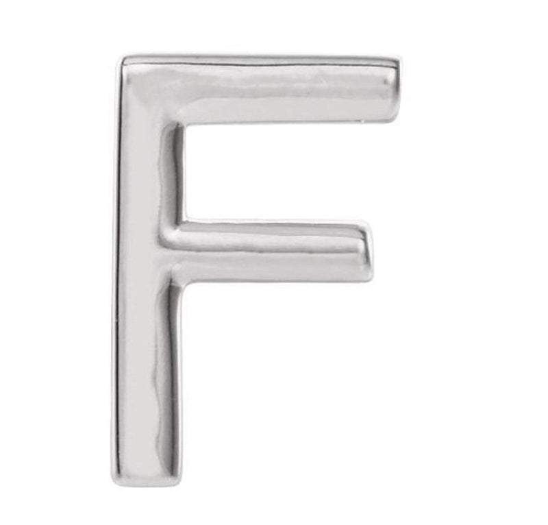 Initial Letter 'F' Rhodium-Plated 14k White Gold Stud Earring (Single Earring)
