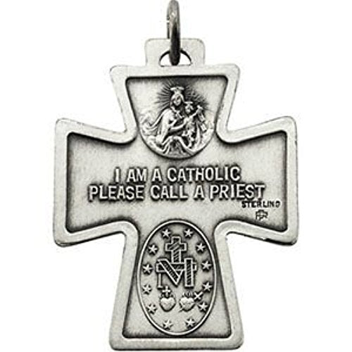 Sterling Silver Four Way Medal Cross Necklace, 24"