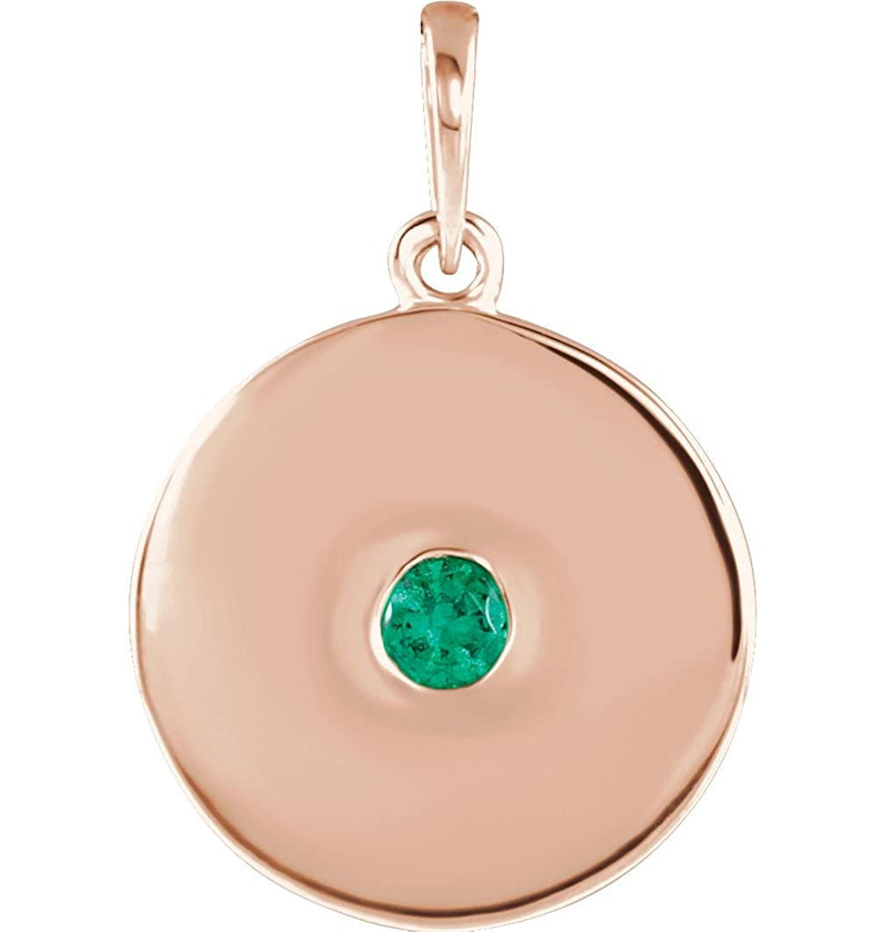 Round Emerald Disc Pendant, 14k Rose Gold