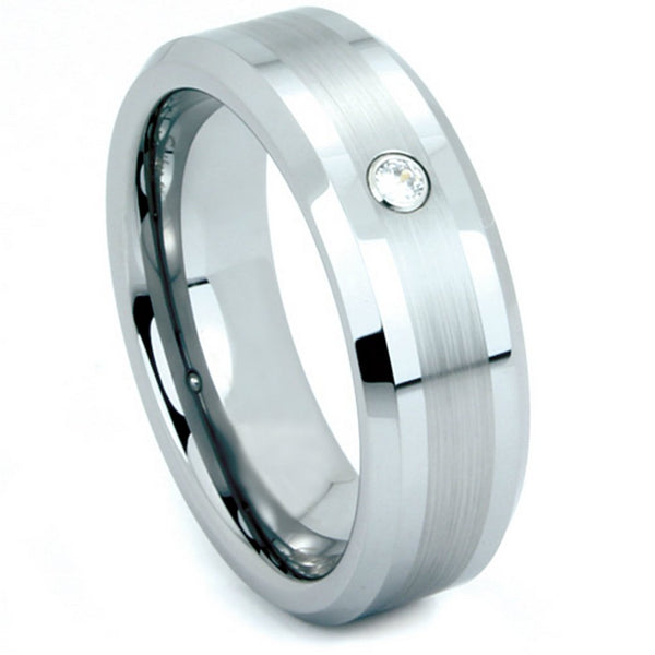 Tungsten Brushed Satin CZ Comfort Fit Band