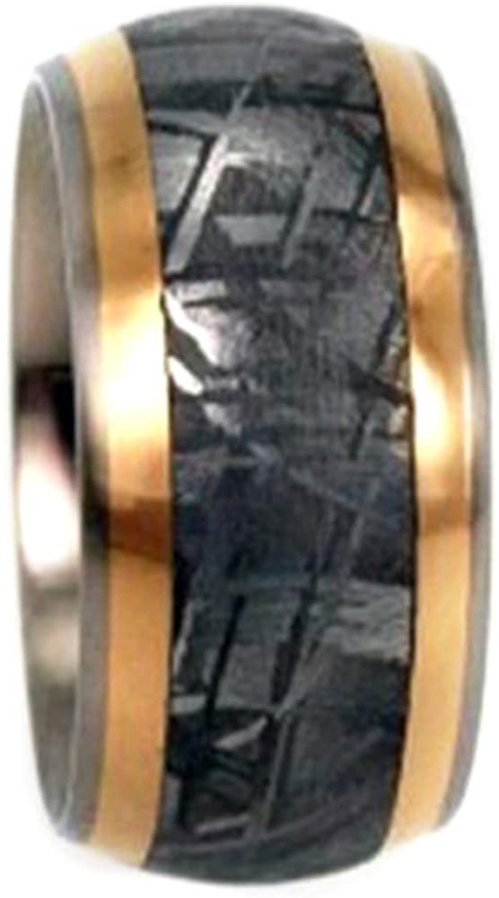Gibeon Meteorite, 18k Yellow Gold 8mm Comfort-Fit Titanium Wedding Band, Size 8.75