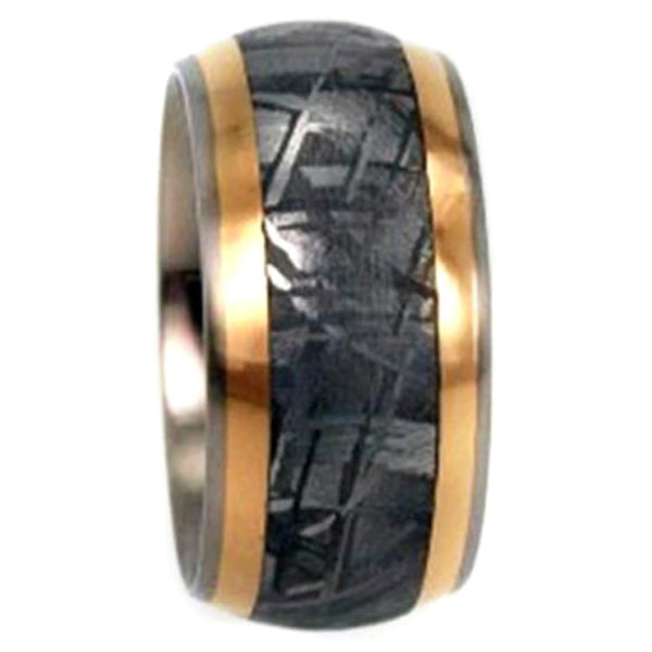 Gibeon Meteorite, 18k Yellow Gold 8mm Comfort-Fit Titanium Wedding Band, Size 10