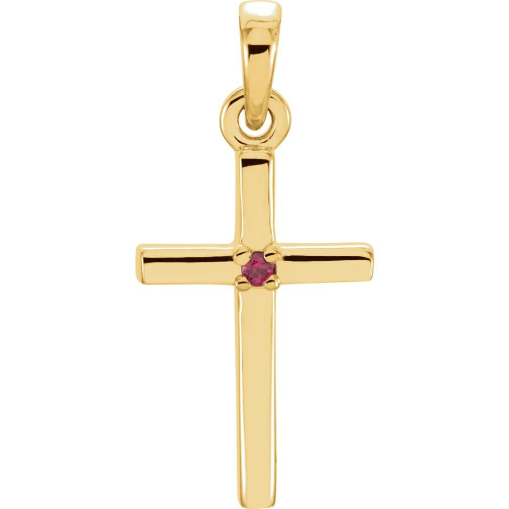 Ruby Inset Cross 14k Yellow Gold Pendant (19.2x9MM)