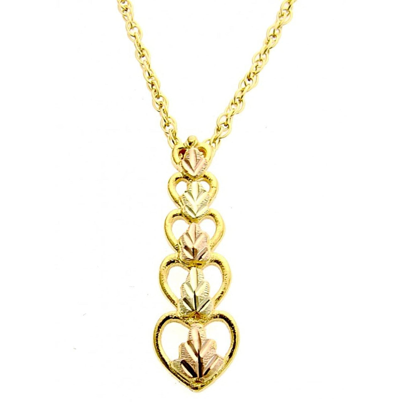 Journey Heart Pendant Necklace, 10k Yellow Gold, 12k Green and Rose Gold Black Hills Gold Motif, 18"