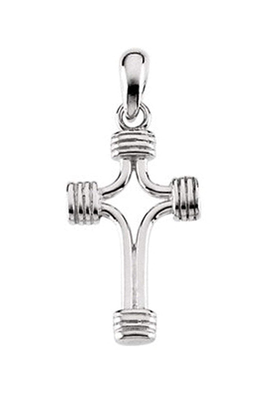 Tubular Cross Rhodium-Plated 14k White Gold Pendant (14.75X10.00 MM)