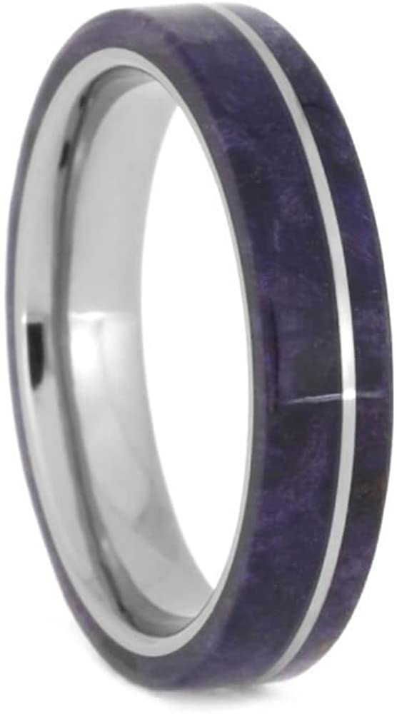 The Men's Jewelry Store (Unisex Jewelry) Purple Box Elder Burl Wood 4.5mm Titanium Comfort-Fit Wedding Band, Size 6.5