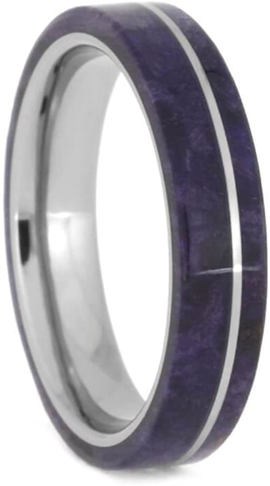 The Men's Jewelry Store (Unisex Jewelry) Purple Box Elder Burl Wood 4.5mm Titanium Comfort-Fit Wedding Band, Size 15.5