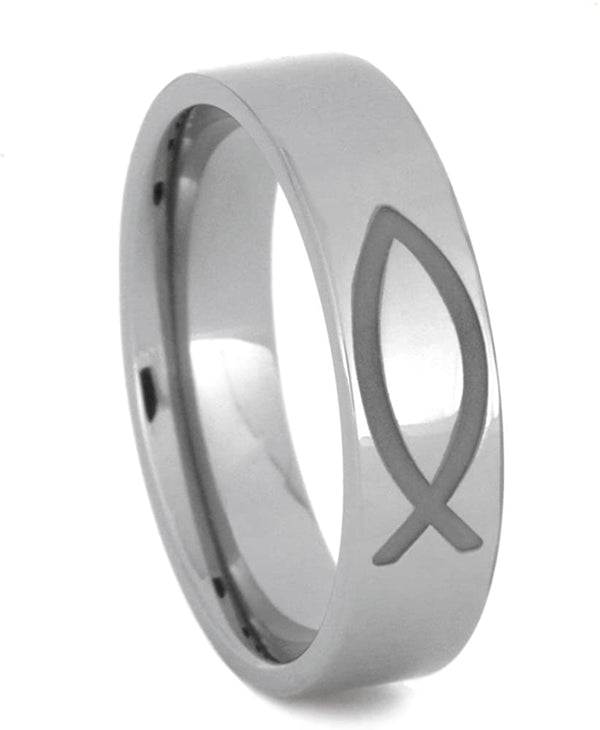 The Men's Jewelry Store (Unisex Jewelry) Fish, Infinity, and Trinity Symbols 6mm Comfort-Fit Titanium Band, Size 7