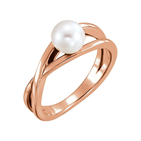 White Freshwater Cultured Pearl Solitaire Ring, 14k Rose Gold (6-6.5mm)