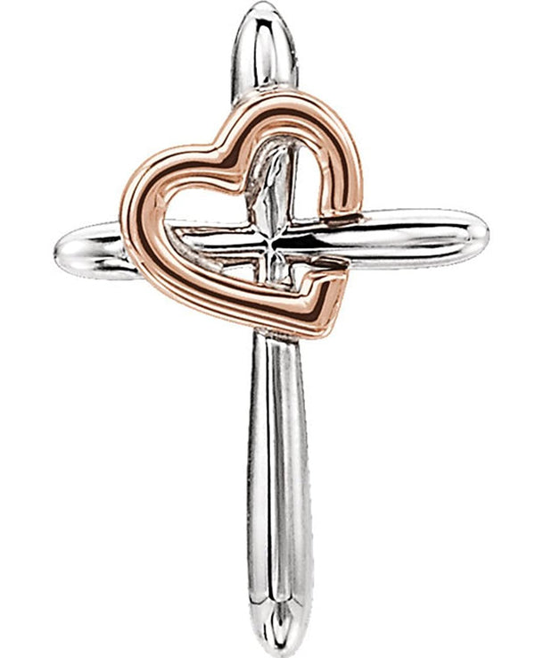 Two-Tone Cross with Heart Rhodium-Plated 14k White and Rose Gold Pendant (19.80X13.30)