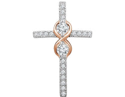 Diamond Accented Cross Pendant, 14k White and Rose Gold (.5 Ctw, H+ Color, I1 Clarity)