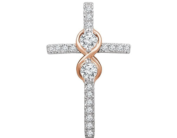 Diamond Accented Cross Pendant, 14k White and Rose Gold (.5 Ctw, H+ Color, I1 Clarity)